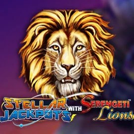 Stellar Jackpots with Serengeti Lions slot logo by Lightning Box Game at Wolf Casino